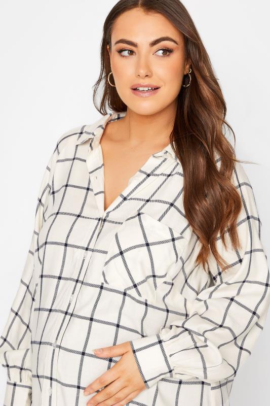 BUMP IT UP MATERNITY Curve White & Black Check Long Sleeve Shirt | Yours Clothing 4