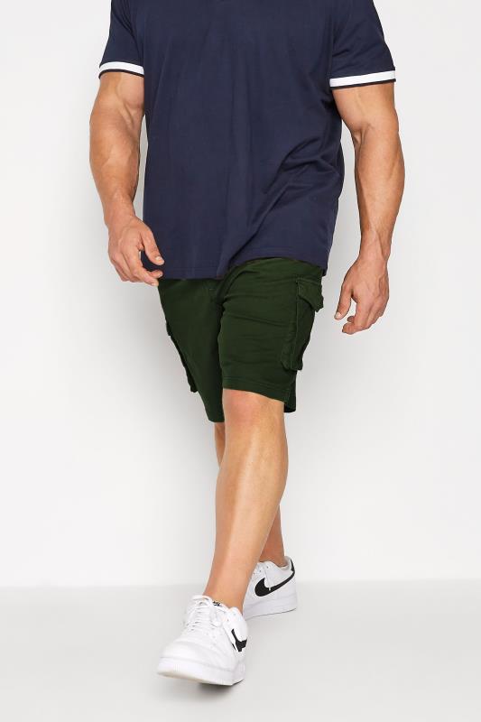 Men's  ESPIONAGE Big & Tall Khaki Green Stretch Twill Cargo Shorts