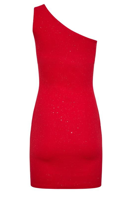 Petite Red Glitter One Shoulder Mini Dress | PixieGirl 7