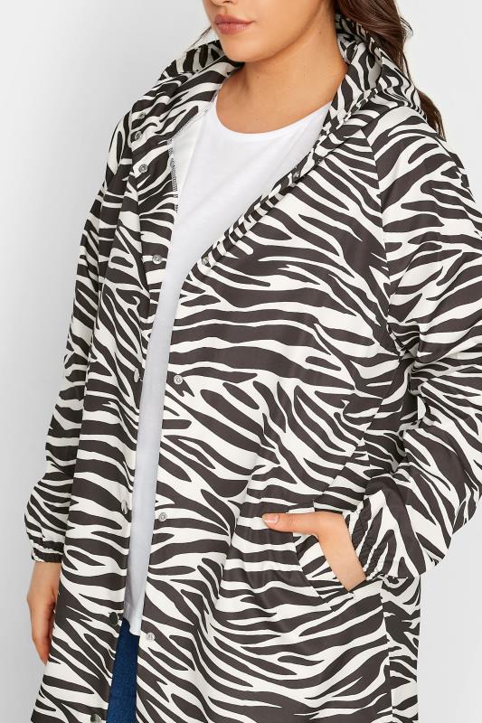 YOURS LUXURY Plus Size Black & White Zebra Print Longline Raincoat | Yours Clothing 5
