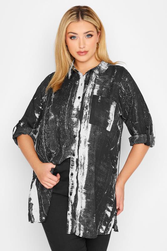 Plus Size Black Abstract Print Boyfriend Shirt | Yours Clothing 1