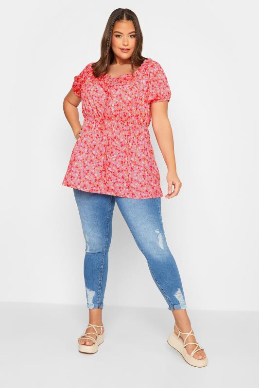 LIMITED COLLECTION Plus Size Pink Floral Ditsy Bardot Top | Yours Clothing  2