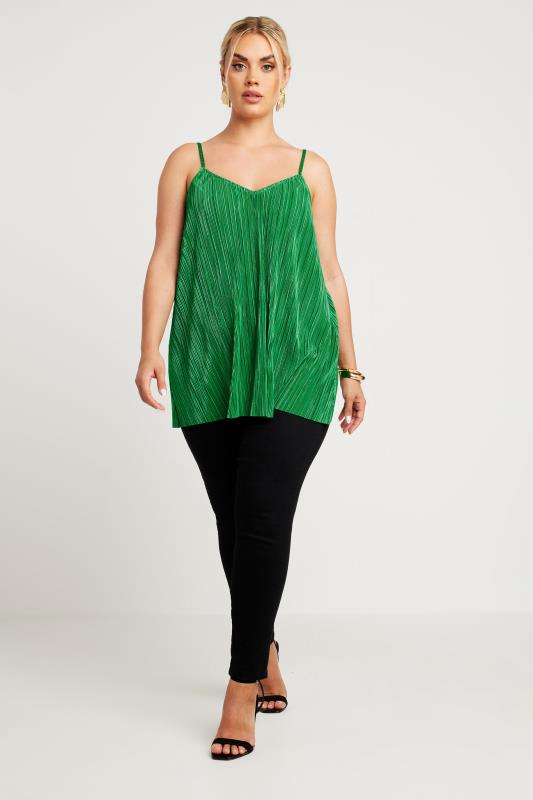 LIMITED COLLECTION Plus Size Green Plisse Cami Top | Yours Clothing 2