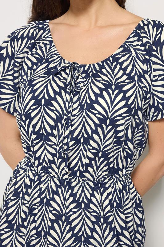 M&Co Navy Blue Leaf Print Tie Neck Cotton Maxi Dress | M&Co 4