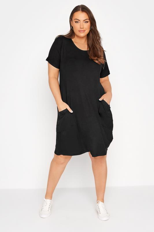 Plus Size YOURS FOR GOOD Black Drape Pocket Dress | Yours Clothing 2