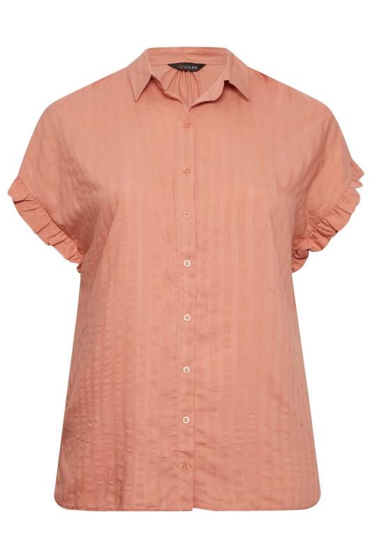 YOURS Plus Size Coral Orange Frill Sleeve Collared Shirt | Yours Clothing 6