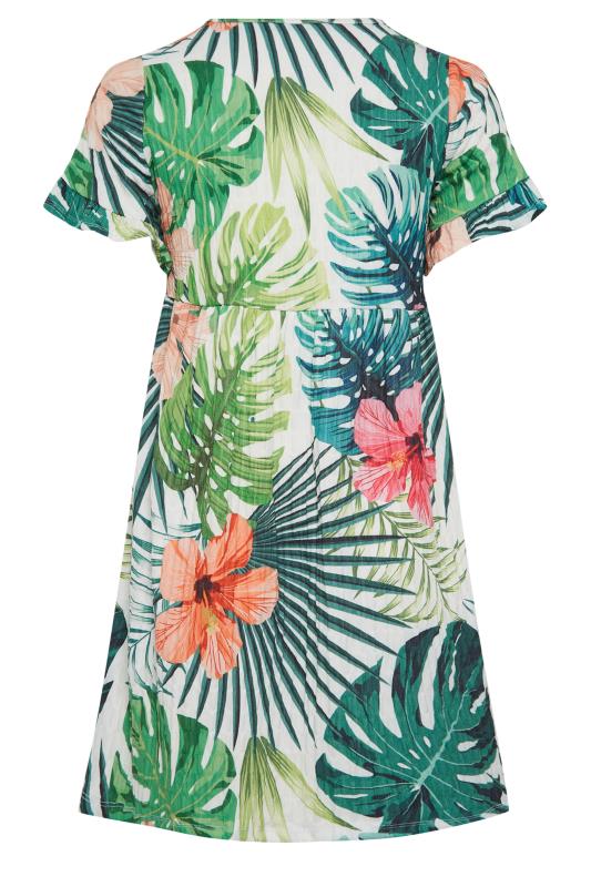 YOURS Curve Green & White Tropical Floral Print Smock Tunic Dress | Yours Clothing 7