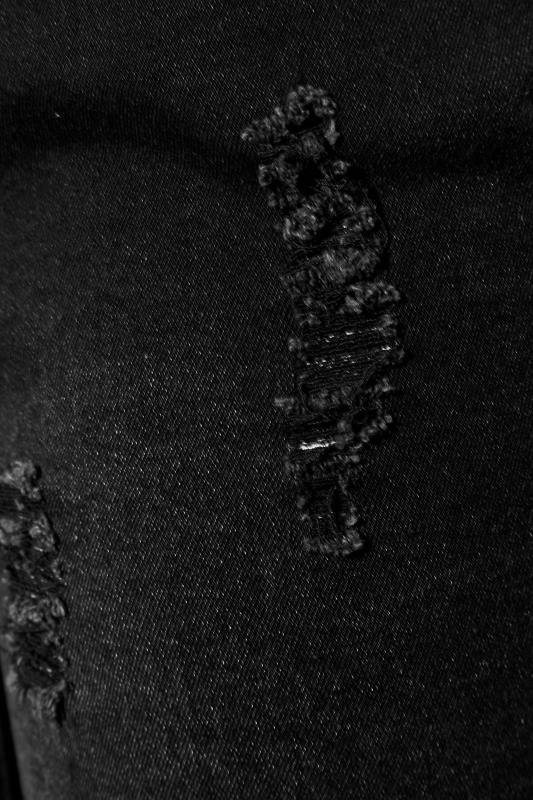 Curve Black Elasticated Waist Ripped Skinny AVA Jeans 5