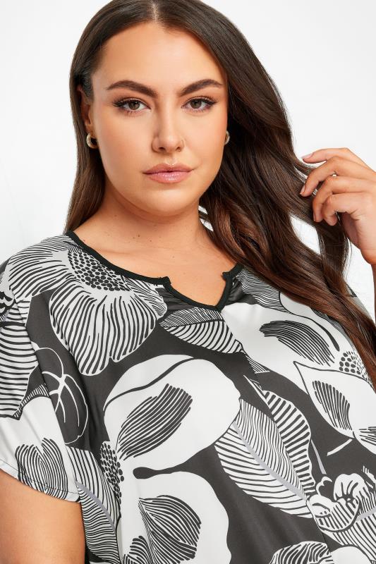 YOURS Plus Size Black Leaf Print T-Shirt | Yours Clothing 4