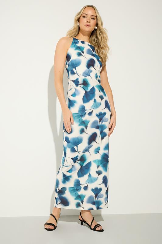 LTS Tall Women's Navy Blue Floral High Neck Midi Dress | Long Tall Sally  1