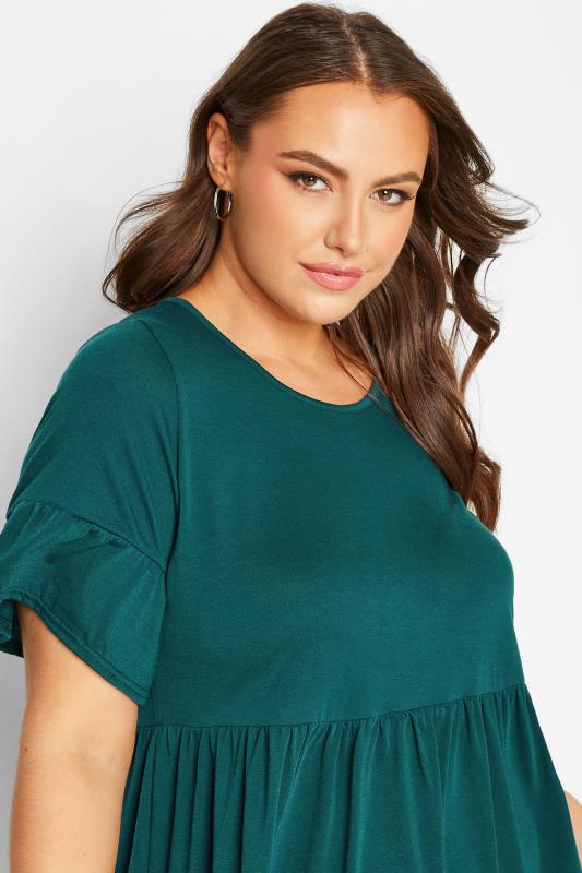 Curve Short Sleeve Tunic Emerald Green Dress | Yours Clothing 4