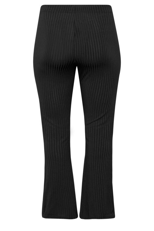 Plus Size Black Ribbed Split Front Flared Trousers | Yours Clothing 6