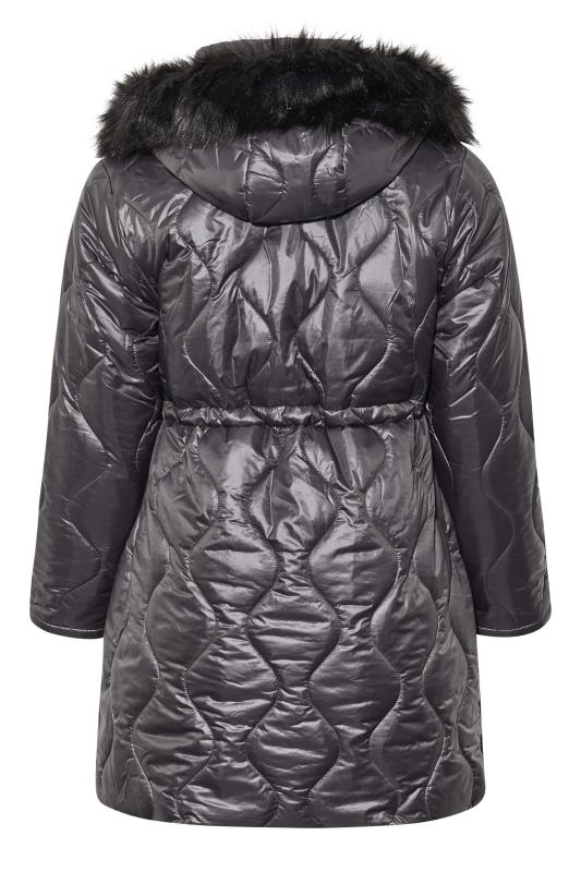 Curve Grey Quilted High Shine Puffer Coat 7