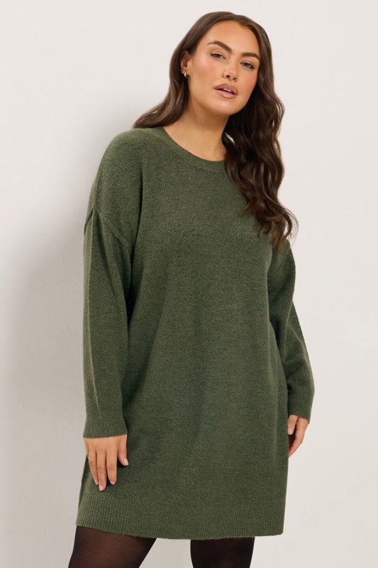 long olive green sweater dress YOURS Plus Size Khaki Jumper LowStock:42734701084723