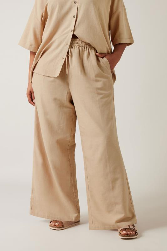 EVANS Plus Size Natural Brown Linen Trousers | Evans  2