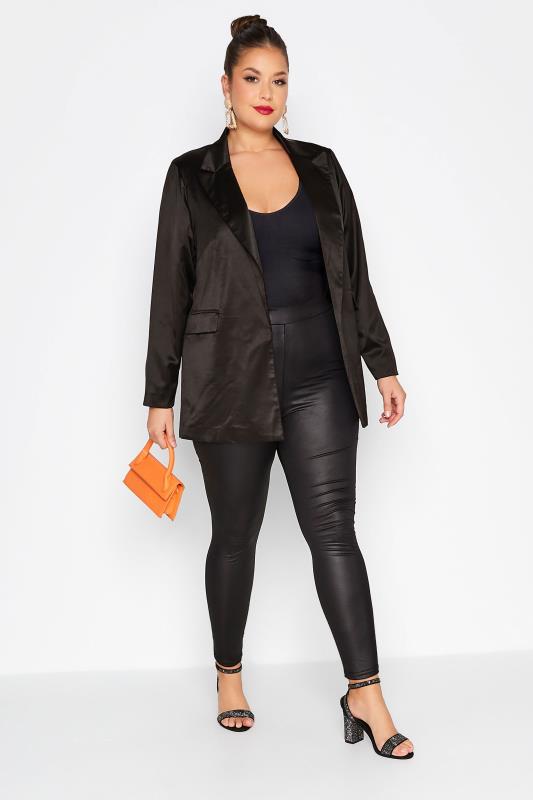 Plus Size Black Satin Blazer | Yours Clothing 3