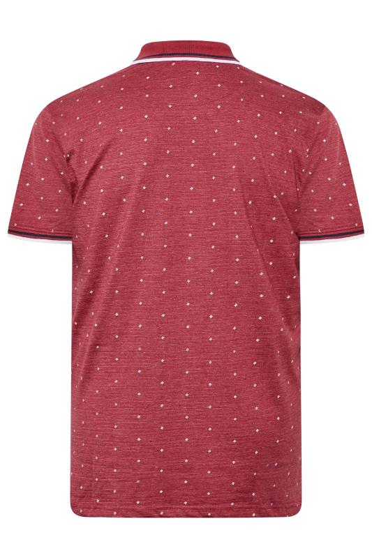 KAM Big & Tall Red Contrast Trim Dobby Print Polo Shirt 4