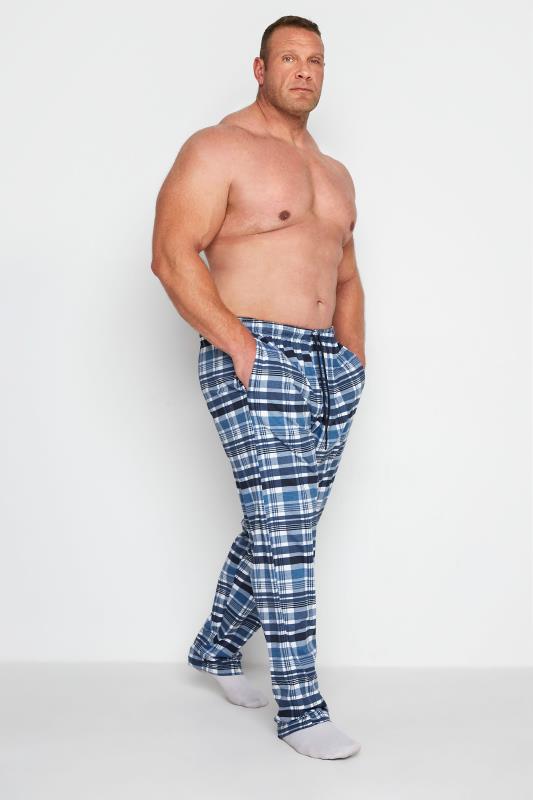 KAM Big & Tall 2 PACK Navy Blue Check Lounge Bottoms 3