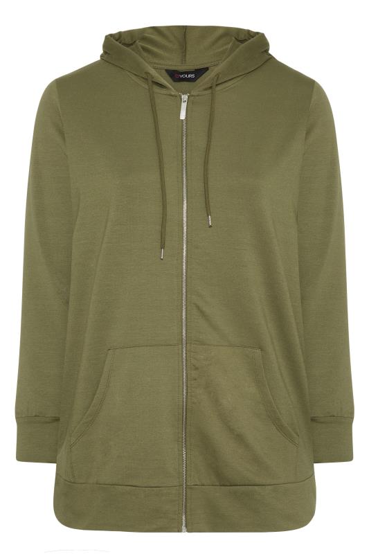 Plus Size Khaki Green Zip Through Hoodie | Yours Clothing 6