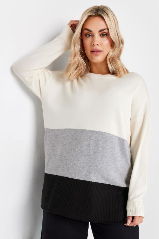 YOURS Plus Size White & Grey Colourblock Jumper | Yours Clothing 1