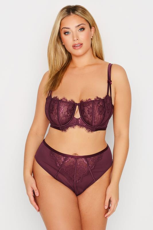 Berry Red Lace Satin Trim Balcony Bra | Yours Clothing 2