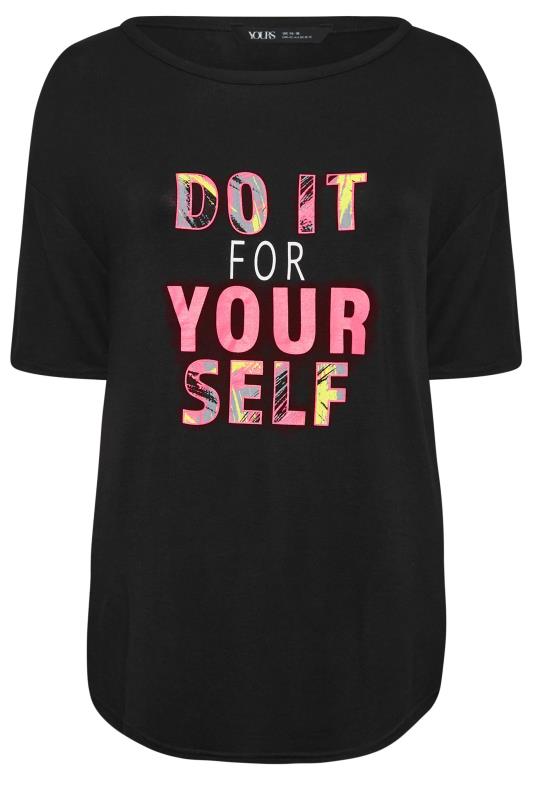 YOURS ACTIVE Plus Size Black & Pink 'Do It For Yourself' Slogan T-Shirt | Yours Clothing 9