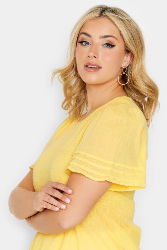 LIMITED COLLECTION Plus Size Lemon Yellow Shirred Smock Top | Yours Clothing 4