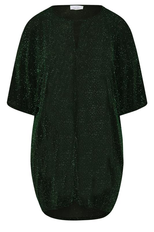 YOURS LONDON Plus Size Green Glitter Cold Shoulder Cape Top | Yours Clothing 6