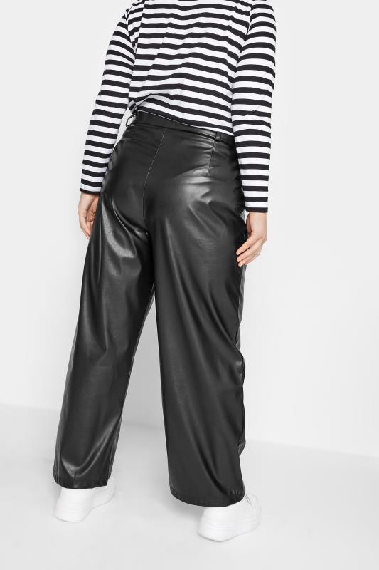 YOURS Plus Size Black Faux Leather Wide Leg Dad Trousers | Yours Clothing 3