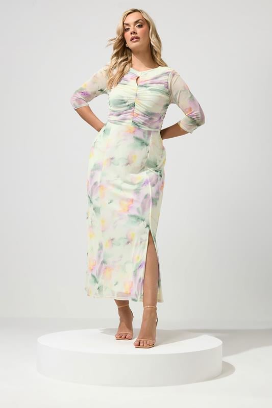  YOURS LONDON vestido maxi blanco marfil con detalle abstracto de ojal