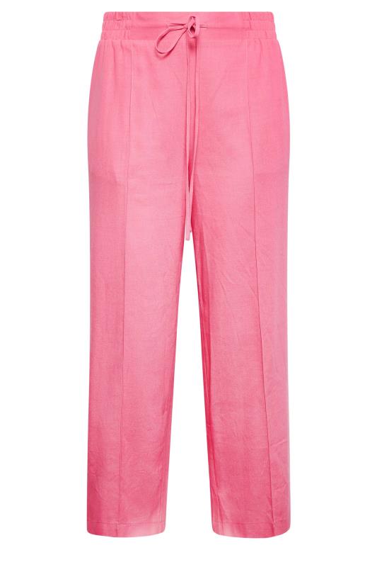YOURS Curve Plus Size Hot Pink Wide Leg Linen Trousers | Yours Clothing  5
