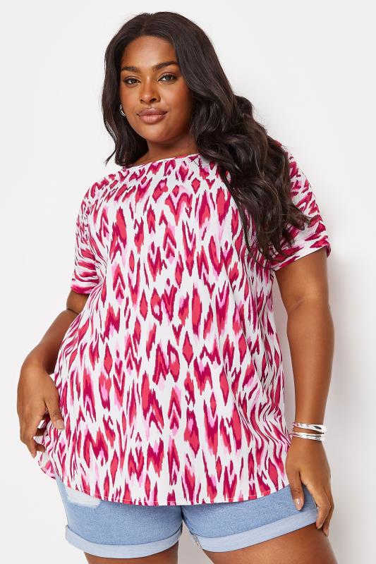  YOURS Curve Pink Abstract Print Short Sleeve Blouse