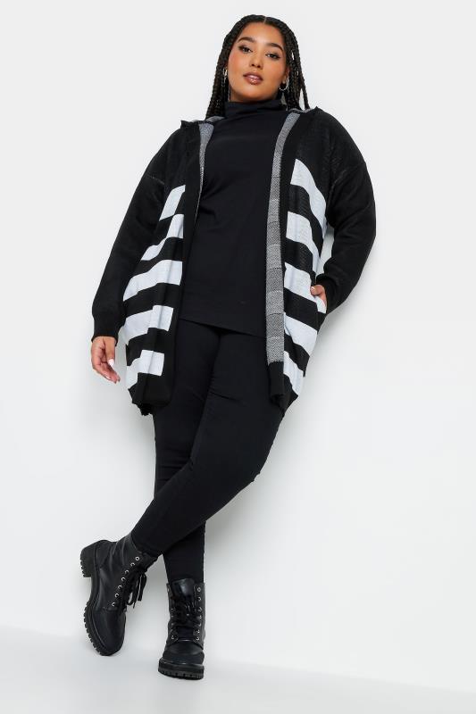 YOURS Plus Size Black Stripe Hooded Cardigan | Yours Clothing 2