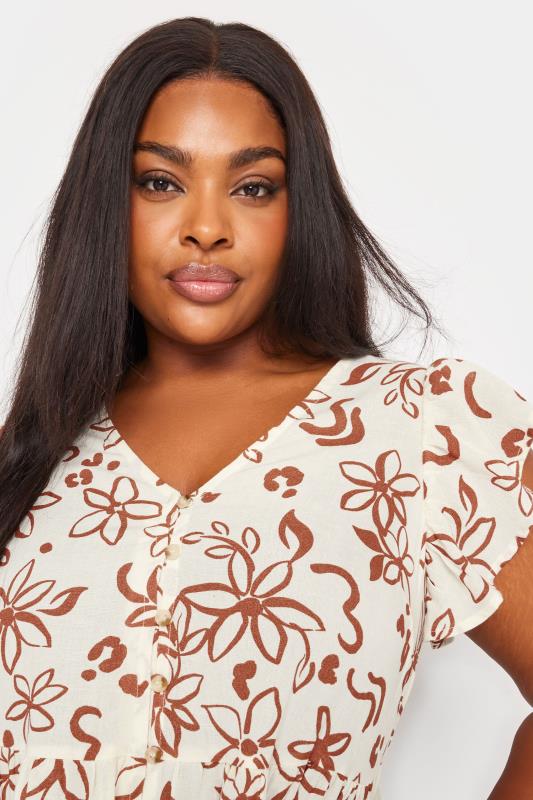 YOURS Plus Size White Floral Print Tiered Linen Blouse | Yours Clothing 4