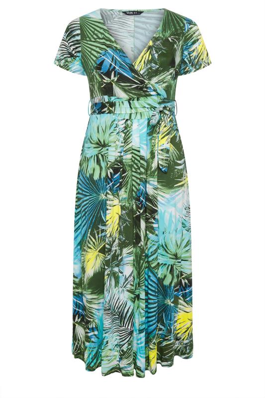  Tallas Grandes YOURS Curve Green Leaf Print Tiered Wrap Dress