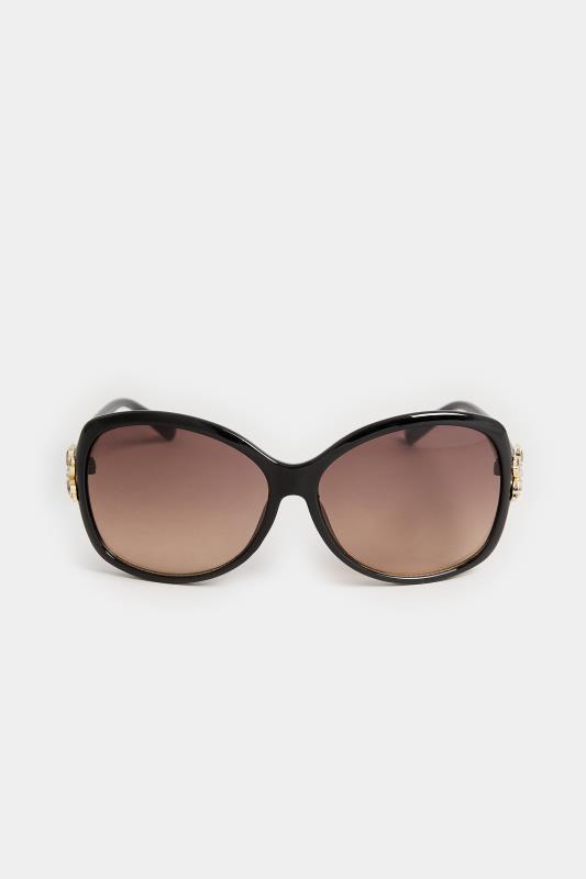 Black Oversized Floral Detail Sunglasses | Yours Clothing 3