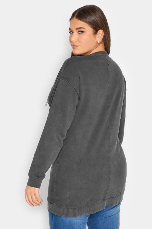 YOURS LUXURY Plus Size Grey 'Amour' Diamante Embellished Sweatshirt | Yours Clothing 3