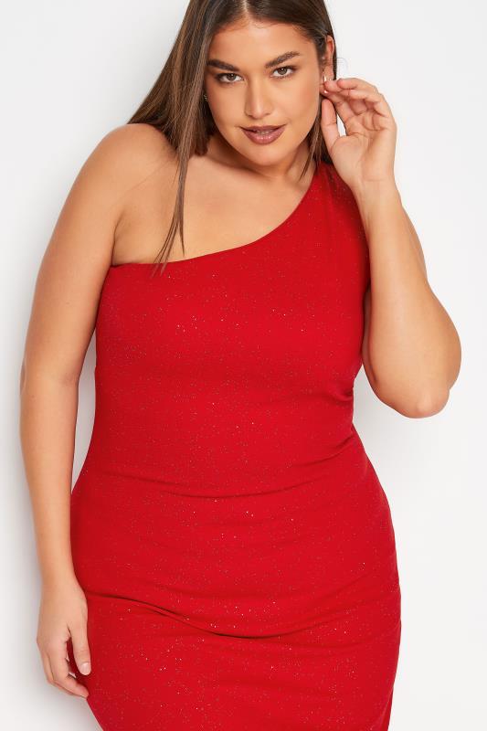 LTS Tall Women's Red Glitter One Shoulder Midi Dress | Long Tall Sally 4