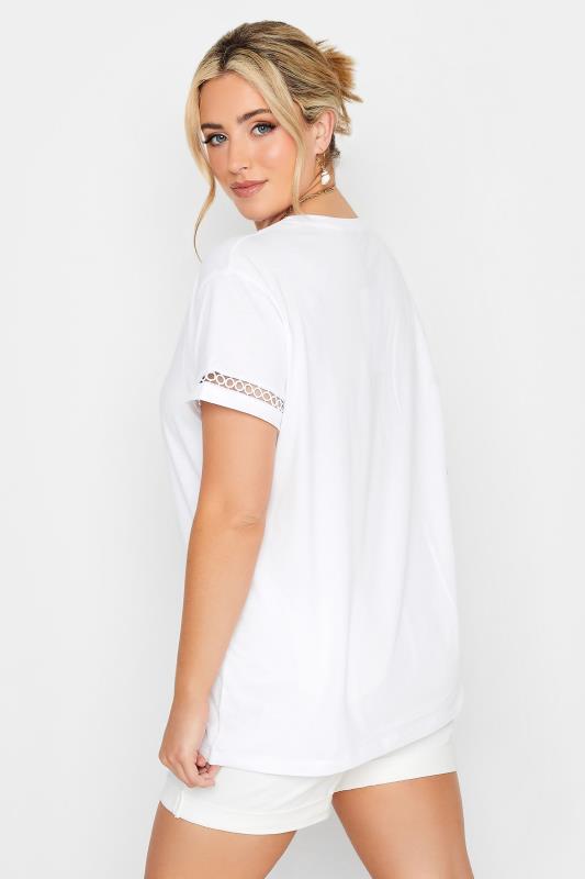 LIMITED COLLECTION Plus Size Curve White Crochet Trim T-Shirt | Yours Clothing  3