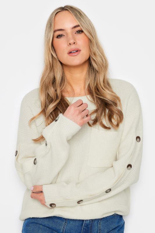 LTS Tall Ivory White Button Long Sleeve Jumper | Long Tall Sally  4