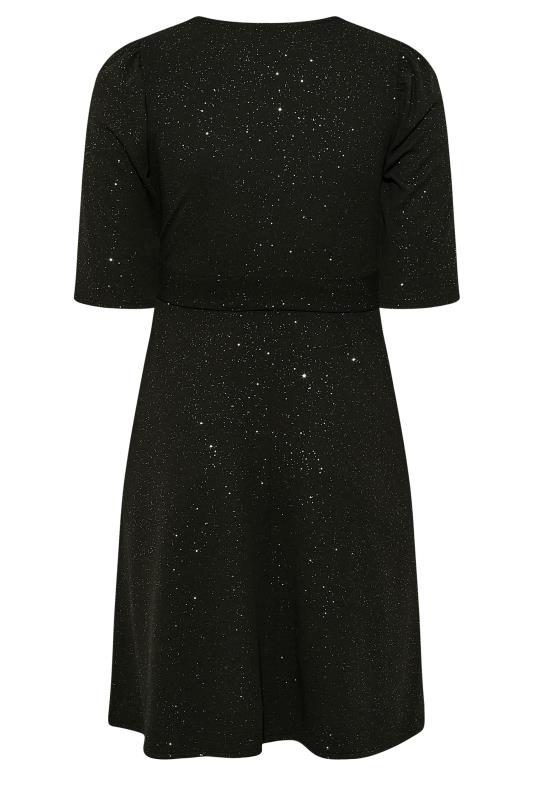 YOURS LONDON Plus Size Black Glitter Notch Neck Skater Dress | Yours Clothing 8