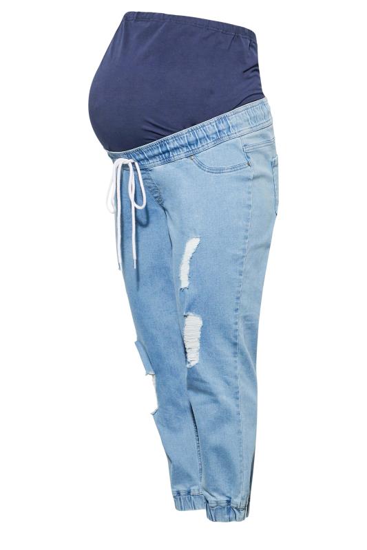 BUMP IT UP MATERNITY Plus Size Blue Ripped Jogger Jeans | Yours Clothing 4