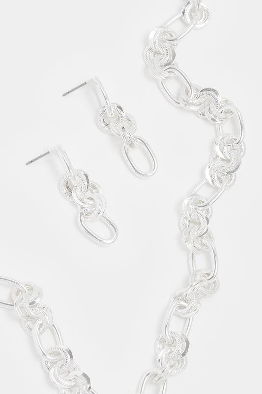 Silver Tone Chain Necklace & Earring Set | Yours Clothing 2