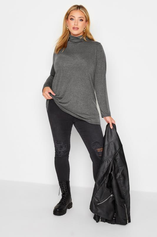 LIMITED COLLECTION Curve Charcoal Grey Long Sleeve Turtle Neck Top | Yours Clothing 2