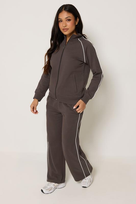 PixieGirl Petite Women's Chocolate Brown Contrast Zip Jacket | PixieGirl 1