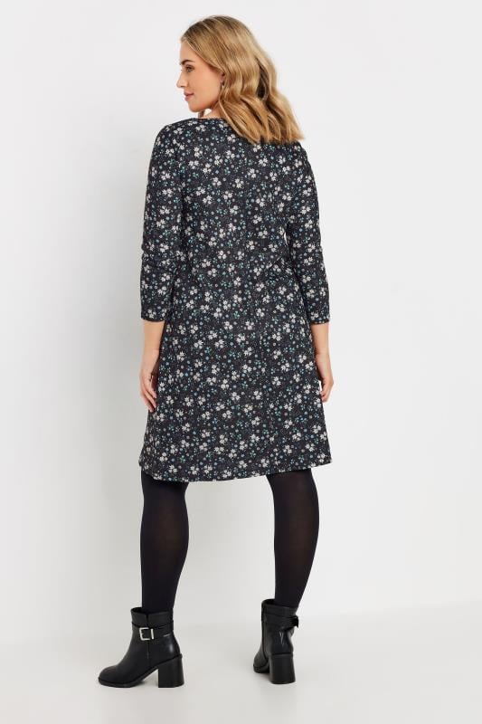 M&Co Black Ditsy Floral Ponte Swing Dress | M&Co 3