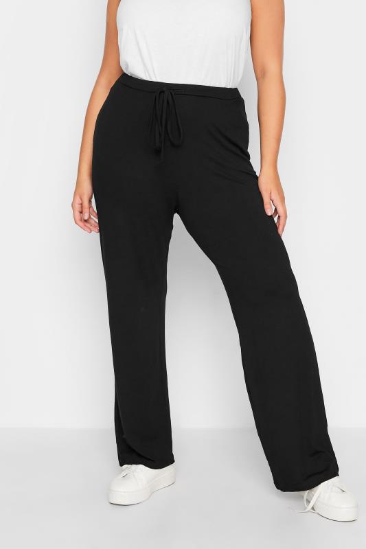 Wide Leg & Palazzo Trousers Grande Taille YOURS BESTSELLER Curve Black Wide Leg Pull On Stretch Jersey Yoga Pants
