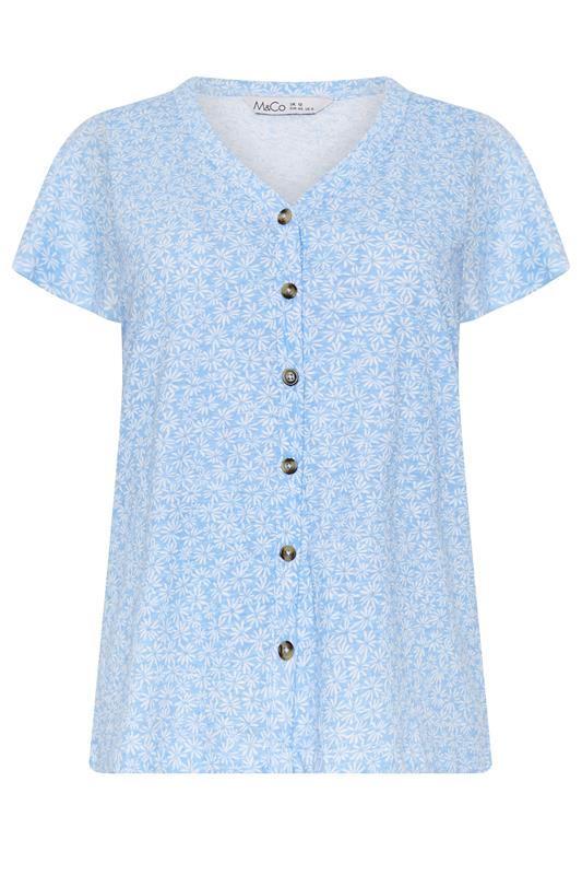 M&Co Blue Floral Print Cotton Frill Sleeve Blouse | M&Co 5