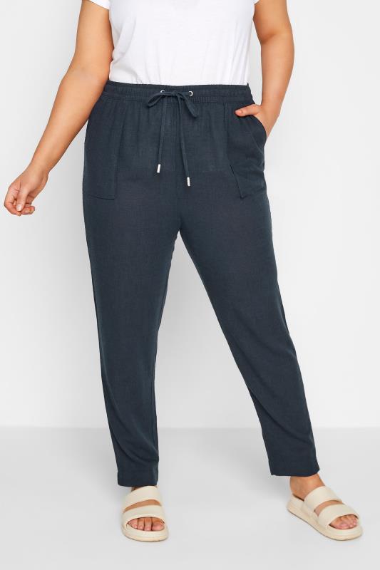  Grande Taille YOURS Curve Navy Blue Linen Joggers