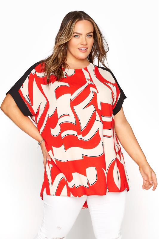Red Abstract Dipped Hem Tunic Top_A.jpg